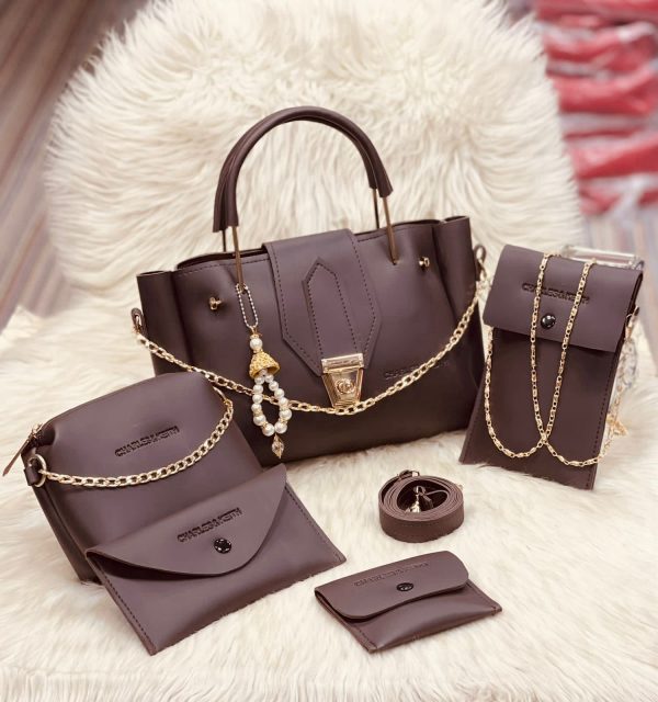 5 Pcs Women’s Leather Hand Bag & Wallet Set