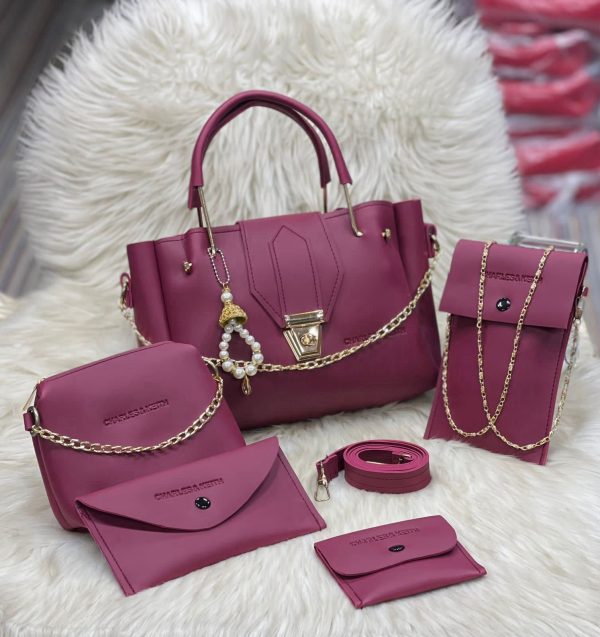 5 Pcs Women’s Leather Hand Bag & Wallet Set