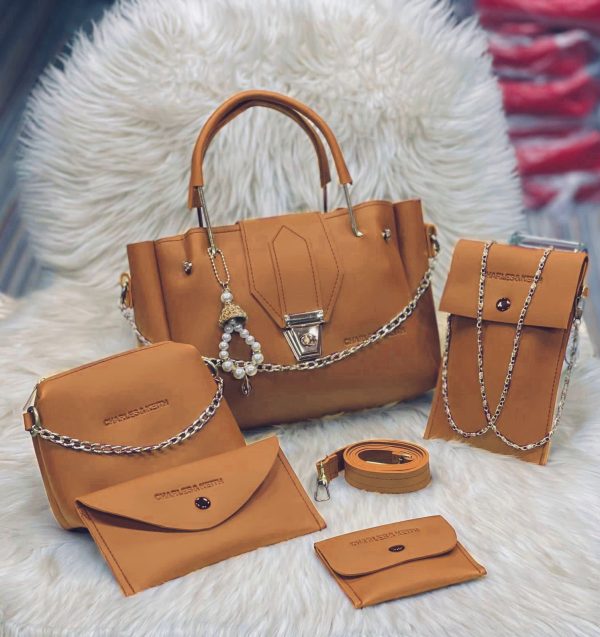 5 Pcs Women’s Leather Hand Bag & Wallet Set